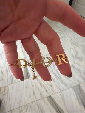 Dior Gold Letter Bracelet with Crystal O Detail